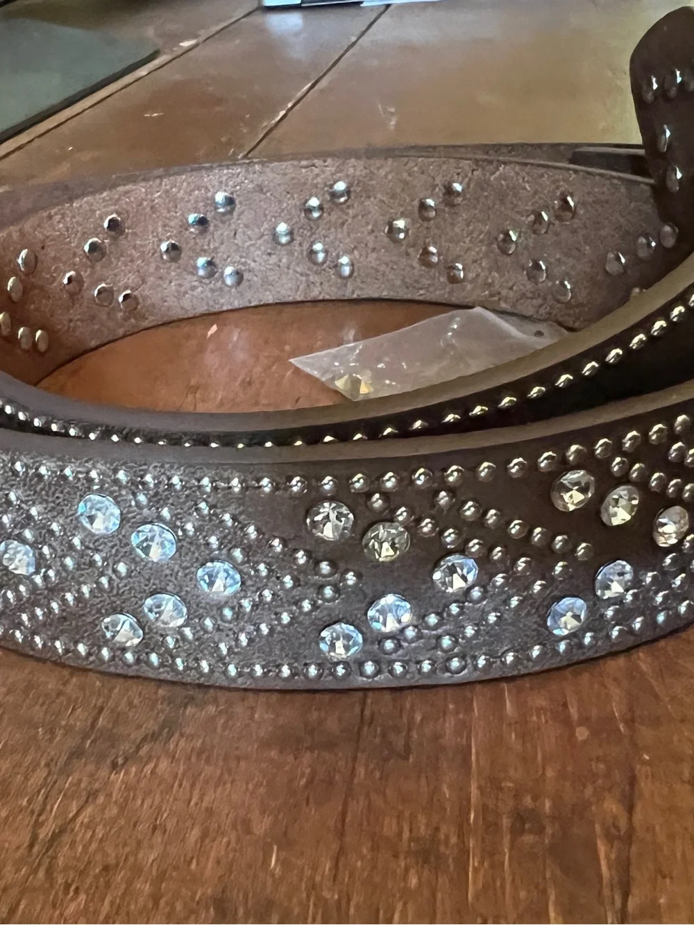 NWT Shyanne Brown Leather Studded Belt w/ Crystal Embellishments Sz M/L
